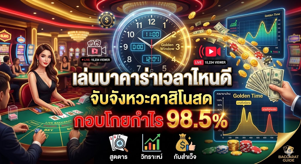 เล่นบาคาร่าเวลาไหนดี จับจังหวะคาสิโนสด กอบโกยกำไร 98.5%เล่นบาคาร่าเวลาไหนดี จับจังหวะคาสิโนสด กอบโกยกำไร 98.5%