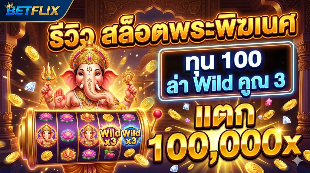 รีวิว สล็อตพระพิฆเนศ ทุน 100 ล่า Wild คูณ 3 แตก 100,000x