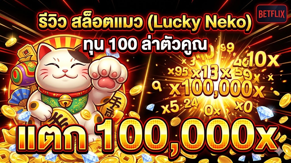 รีวิว สล็อตแมว (Lucky Neko) ทุน 100 ล่าตัวคูณ แตก 100,000x